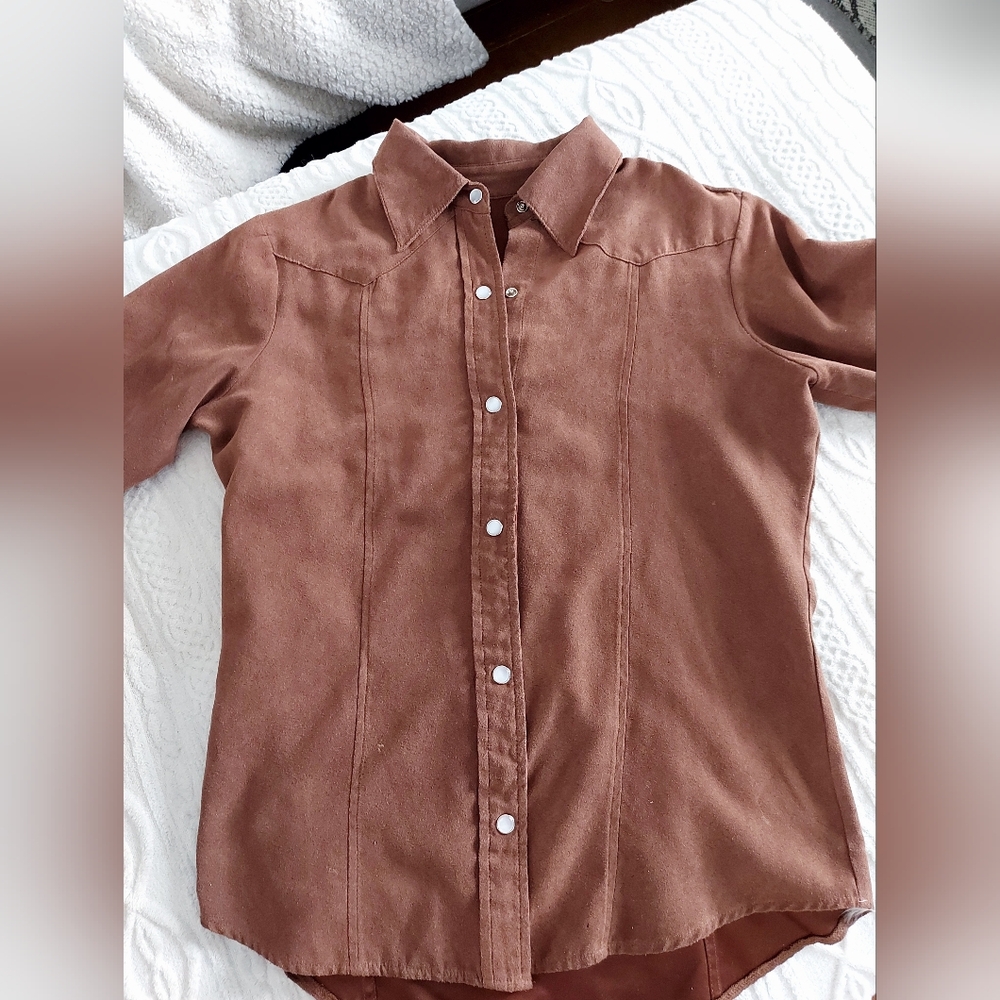 Western Brown Button-Up Shirt.